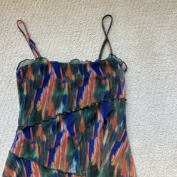 URBAN OUTFITTERS Women’s Dress Green Multi Mesh Mini Moxie Abstract Slip Size XS - Picture 9 of 11